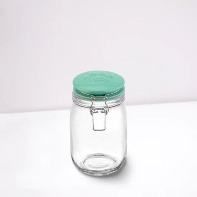 Amici Pet 7CN528R Briard Glass Pet Treats Jar With Hermetic Sealing Ceramic Lid, BPA Free, 34 Oz, Clear Green 2 Amici Pet 7CN528R Briard Glass Pet Treats Jar With Hermetic Sealing Ceramic Lid, BPA Free, 34 Oz, Clear Green - Image 2