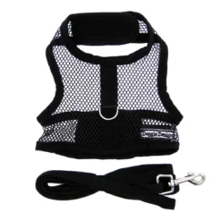 Doggie Design Cool Mesh Dog Netted Harness With Leash - Solid Black