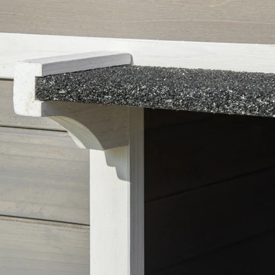 PawHut Wooden Wooden Cat House Feral Cat Shelter Kitten Condo With Escape Door, Porch And Flower Stand - Dark Gray/White 4 PawHut Wooden Wooden Cat House Feral Cat Shelter Kitten Condo With Escape Door, Porch And Flower Stand - Dark Gray/White - Image 4