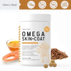 Chew + Heal Omega Skin + Coat, Dog Supplement, Salmon Oil With Essential Fatty Acids & Vitamins - 180 Delicious Chews