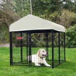Lucky Dog STAY Series Kennel Outdoor Pet Pen With High Density Waterproof Polyester Roof Cover W/ UPF 50 Plus Protection