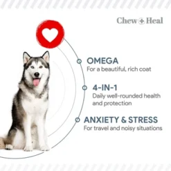 Chew + Heal Taster's Trio Dog Supplement Bundle, Omega Skin + Coat, 4-in-1 Support, Anxiety + Stress - 180 Total Chews