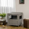 PawHut Rattan Dog Crate Dog Kennel Furniture With Lockable Door And Soft Washable Cushion For Small Sized Dogs, Gray