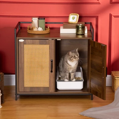 PawHut Shelved Hidden Litter Box Enclosure With Spacious Top Interior, Large Cat Litter House End Table For Indoor Cats With Hidden Storage Cabinet 1 PawHut Shelved Hidden Litter Box Enclosure With Spacious Top Interior, Large Cat Litter House End Table For Indoor Cats With Hidden Storage Cabinet