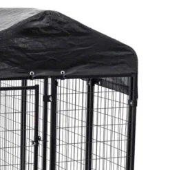 Lucky Dog 8ft X 4ft X 6ft Large Outdoor Dog Kennel Playpen Crate With Heavy Duty Welded Wire Frame And Waterproof Canopy Cover, Black (4 Pack)