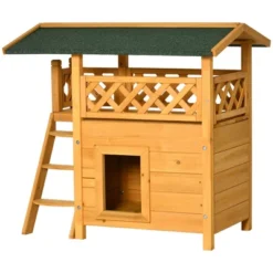 PawHut Outdoor Cat House, 2-Story Shelter For Feral Cats, Wooden Kitten Condo With Asphalt Roof, Stairs, Balcony, 30"x20"x29", Natural 7 PawHut Outdoor Cat House, 2-Story Shelter For Feral Cats, Wooden Kitten Condo With Asphalt Roof, Stairs, Balcony, 30"x20"x29", Natural -PawHut Sales Store GUEST 8d973528 ff71 4750 aa45 0f27cda3b6d5