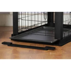 Merry Products 2 Door Decorative Pet Kennel With Wooden Protection Cover, Divider Insert, And Removable Tray End Or Side Table, Black -PawHut Sales Store GUEST 8e16ebf2 e88f 49de b69b a6832b8ee50d