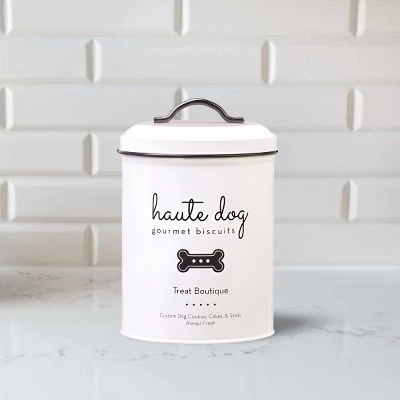 Amici Pet Haute Dog Gourmet Biscuits Metal Storage Canister, 72 Oz. , White & Black 2 Amici Pet Haute Dog Gourmet Biscuits Metal Storage Canister, 72 Oz. , White & Black - Image 2