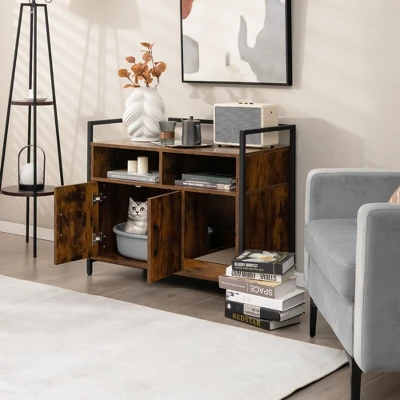 Tangkula Large Litter Box Enclosure Cat Wooden Storage Cabinet With 2 Doors Coffee 2 Tangkula Large Litter Box Enclosure Cat Wooden Storage Cabinet With 2 Doors Coffee - Image 2