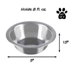 Set Of 2 Stainless-Steel Dog Bowls - Cage, Kennel, And Crate Hanging Pet Bowls For Food And Water - 8oz Each And Dishwasher Safe By PETMAKER