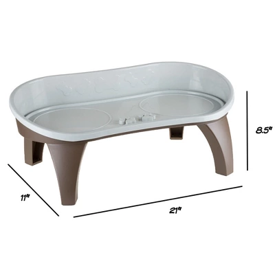 Pet Adobe Elevated Pet Feeding Tray For Pet Bowls With Splash Guard And Nonskid Feet - 21" X 11" X 8.5", Light Tan/Brown 1 Pet Adobe Elevated Pet Feeding Tray For Pet Bowls With Splash Guard And Nonskid Feet - 21" X 11" X 8.5", Light Tan/Brown