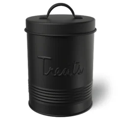 Amici Pet Retro Metal Storage Canister Treats Jar, 72 Oz. , Matte Black