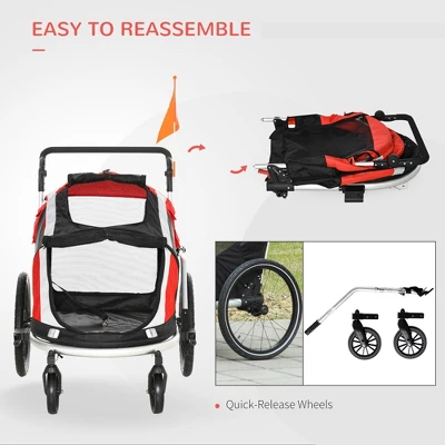 Aosom 2-in-1 Travel Dog Stroller, Small Pet Bicycle Cart Carrier With Safety Leash, And Easy Fold Design 4 Aosom 2-in-1 Travel Dog Stroller, Small Pet Bicycle Cart Carrier With Safety Leash, And Easy Fold Design - Image 4