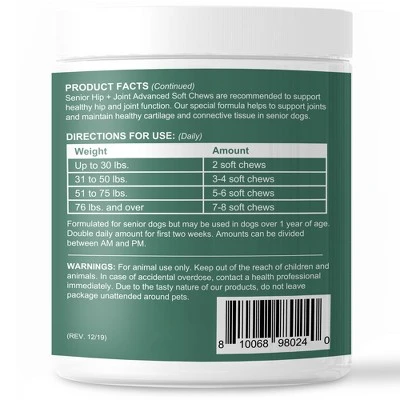 Chew + Heal Senior Hip And Joint Support, Dog Supplement, Aids Mobility, Joint & Cartilage Health - 120 Delicious Chews 2 Chew + Heal Senior Hip And Joint Support, Dog Supplement, Aids Mobility, Joint & Cartilage Health - 120 Delicious Chews - Image 2