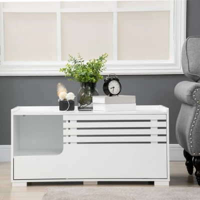 PawHut Cat Litter Box Enclosure With Spacious Interior, Cat Washroom Storage End Table With Hidden Storage Cabinet Space, Elevated Bottom 4 PawHut Cat Litter Box Enclosure With Spacious Interior, Cat Washroom Storage End Table With Hidden Storage Cabinet Space, Elevated Bottom - Image 4