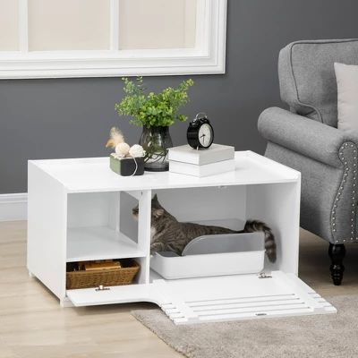 PawHut Cat Litter Box Enclosure With Spacious Interior, Cat Washroom Storage End Table With Hidden Storage Cabinet Space, Elevated Bottom 2 PawHut Cat Litter Box Enclosure With Spacious Interior, Cat Washroom Storage End Table With Hidden Storage Cabinet Space, Elevated Bottom - Image 2