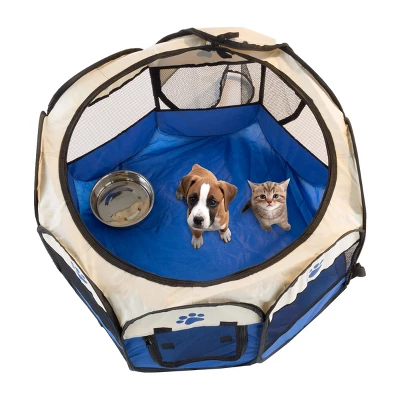 Pet Adobe Pop-Up Pet Playpen With Carrying Case – Portable Indoor/Outdoor Pet Enclosure - Blue 2 Pet Adobe Pop-Up Pet Playpen With Carrying Case – Portable Indoor/Outdoor Pet Enclosure - Blue - Image 2