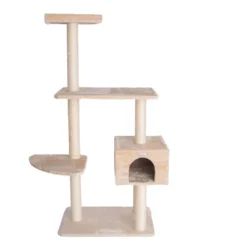 GleePet GP78560321 57-Inch Real Wood Cat Tree In Beige With Playhouse And Perch