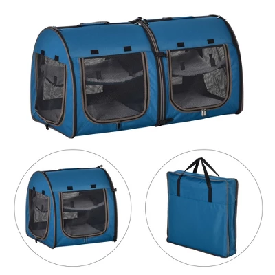 PawHut 39" Portable Soft-Sided Pet Cat Carrier With Divider, Two Compartments, Soft Cushions, & Storage Bag 6 PawHut 39" Portable Soft-Sided Pet Cat Carrier With Divider, Two Compartments, Soft Cushions, & Storage Bag - Image 6