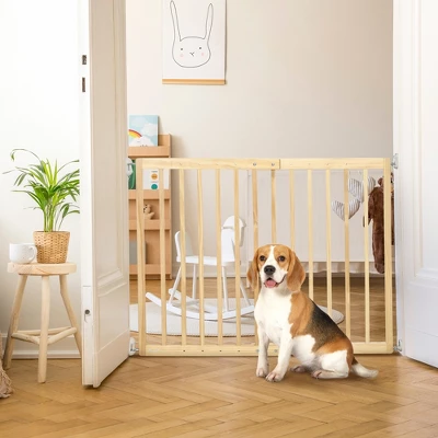 PawHut Double-Sealing Easy-Open Dog Gate For Stairs, Hallways, & Doorways, Medium Wooden Dog Gate, Walk Through Pet Gate For Small Dogs 2 PawHut Double-Sealing Easy-Open Dog Gate For Stairs, Hallways, & Doorways, Medium Wooden Dog Gate, Walk Through Pet Gate For Small Dogs - Image 2