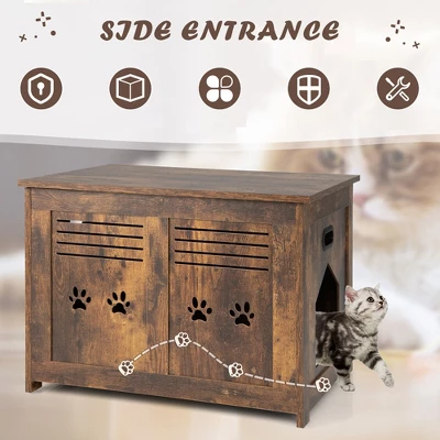 Tangkula Wooden Cat Litter Box Enclosure Flip-Top Hidden Washroom Bench W/ Side Entrance 4 Tangkula Wooden Cat Litter Box Enclosure Flip-Top Hidden Washroom Bench W/ Side Entrance - Image 4