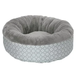 FurHaven Plush & Diamond Print Calming Donut Pet Bed For Dogs & Cats