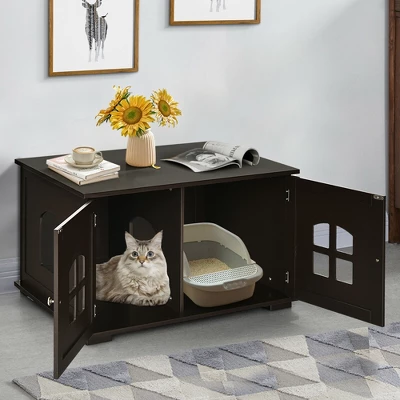 Costway Large Wooden Cat Litter Box Enclosure Hidden Cat Washroom W/ Divider 3 Costway Large Wooden Cat Litter Box Enclosure Hidden Cat Washroom W/ Divider - Image 3