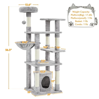 Yaheetech 56.5inch Multilevel Cat Tree Cat Tower With Scratching Posts 2 Yaheetech 56.5inch Multilevel Cat Tree Cat Tower With Scratching Posts - Image 2