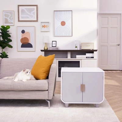 Teamson Pets Dyad Mid Century Wooden Cat Litter Box Cabinet And Side Table, Alpine White 10 Teamson Pets Dyad Mid Century Wooden Cat Litter Box Cabinet And Side Table, Alpine White - Image 10