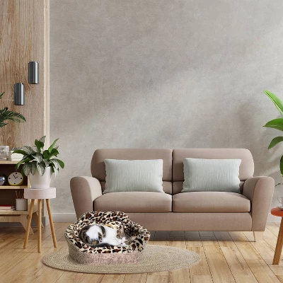 Precious Tails Leopard Princess Cat And Dog Bolster Bed - Taupe 3 Precious Tails Leopard Princess Cat And Dog Bolster Bed - Taupe - Image 3