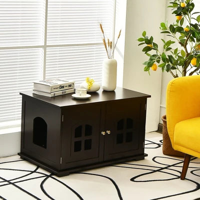 Costway Large Wooden Cat Litter Box Enclosure Hidden Cat Washroom W/ Divider 1 Costway Large Wooden Cat Litter Box Enclosure Hidden Cat Washroom W/ Divider