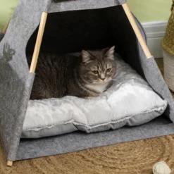 PawHut Pet Tent Cat Cave Small Dog Bed With Thick Cushion, Name Chalkboard For Kitten And Puppy Gray -PawHut Sales Store GUEST a5765b98 736c 434d b5c9 d4c2d2c210a7
