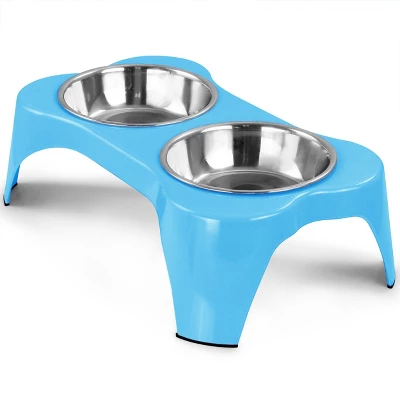 Gibson Home Bow Wow Meow 3 Piece Elevated Pet Bowl Dinner Set In Blue 1 Gibson Home Bow Wow Meow 3 Piece Elevated Pet Bowl Dinner Set In Blue