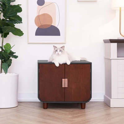 Teamson Pets Dyad Wooden Cat Litter Tray Box Washroom Puppy Toilet Mocha Walnut 9 Teamson Pets Dyad Wooden Cat Litter Tray Box Washroom Puppy Toilet Mocha Walnut - Image 9