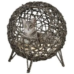 PawHut 20.5" Rattan Cat Bed, Kitten House, Elevated Round Condo For Comfort And Circulation With Cushion, Round Design -PawHut Sales Store GUEST a75541b4 31aa 4b9e 81f5 307a1e58f3dd