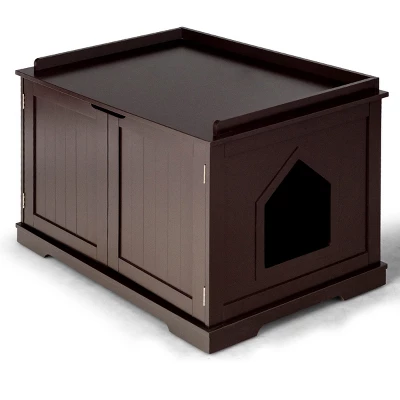 Tangkula Cat House Litter Box Pet Cat Washroom Nightstand Cat Storage Bench Coffee/Black 9 Tangkula Cat House Litter Box Pet Cat Washroom Nightstand Cat Storage Bench Coffee/Black - Image 9