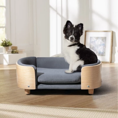 Bulldog 26.4" Width Small Dog Beds With Removable Washable Cover, Velvet Cushion With Solid Wood Legs And Bent Wood Back-The Pop Maison 2 Bulldog 26.4" Width Small Dog Beds With Removable Washable Cover, Velvet Cushion With Solid Wood Legs And Bent Wood Back-The Pop Maison - Image 2