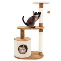 Pet Adobe Multilevel Kitty Condo - 21" X 13.75" X 37.5", Brown And Tan