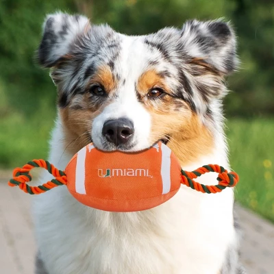NCAA Miami Hurricanes Nylon Football Dog Toy 2 NCAA Miami Hurricanes Nylon Football Dog Toy - Image 2