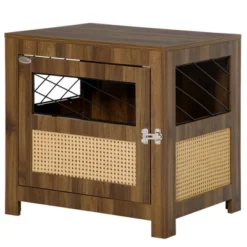 PawHut Dog Crate Furniture With Soft Cushion, Dog Crate End Table With Rattan Decoration, Dog Kennel Furniture Indoors, Walnut -PawHut Sales Store GUEST b20d6e93 4163 4efc a1ef 3faf5bfc9d35