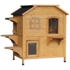 PawHut Wooden 2-Story Outdoor Cat House, Feral Cat Shelter Kitten Condo With Escape Door, Openable Asphalt Roof And 4 Platforms -PawHut Sales Store GUEST b2275c7a bc3c 4326 b809 252a2ab007d5