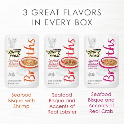 Fancy Feast Broths Seafood Bisque Gourmet Wet Cat Food Variety Pack - 1.4oz /12ct 7 Fancy Feast Broths Seafood Bisque Gourmet Wet Cat Food Variety Pack - 1.4oz /12ct - Image 7