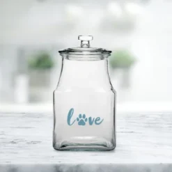 Amici Pet Love Glass Canister Square Jar, Dog And Cat Food Storage Container, Food Safe, Airtight Lid With Handle And Plastic Gasket, 52 Oz.