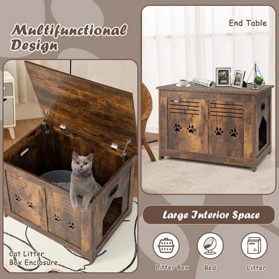 Tangkula Wooden Cat Litter Box Enclosure Flip-Top Hidden Washroom Bench W/ Side Entrance 3 Tangkula Wooden Cat Litter Box Enclosure Flip-Top Hidden Washroom Bench W/ Side Entrance - Image 3