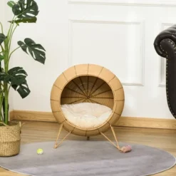 PawHut 20.5" Rattan Cat Bed, Wicker Elevated Round Condo For Comfort And Circulation With Cushion -PawHut Sales Store GUEST b860ebcb 7f4f 4fb5 a581 714a1f10c223