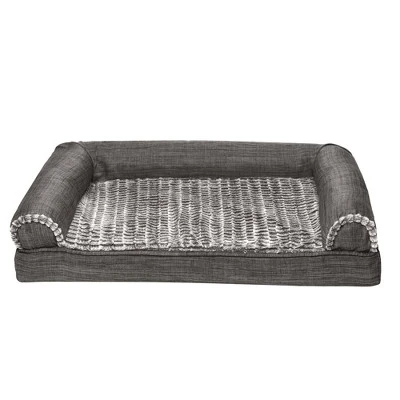 FurHaven Luxe Fur & Performance Linen Cooling Gel Sofa Dog Bed 1 FurHaven Luxe Fur & Performance Linen Cooling Gel Sofa Dog Bed
