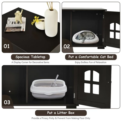 Costway Large Wooden Cat Litter Box Enclosure Hidden Cat Washroom W/ Divider 6 Costway Large Wooden Cat Litter Box Enclosure Hidden Cat Washroom W/ Divider - Image 6