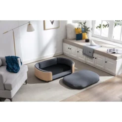 Bulldog 26.4" Width Small Dog Beds With Removable Washable Cover, Velvet Cushion With Solid Wood Legs And Bent Wood Back-The Pop Maison 12 Bulldog 26.4" Width Small Dog Beds With Removable Washable Cover, Velvet Cushion With Solid Wood Legs And Bent Wood Back-The Pop Maison -PawHut Sales Store GUEST bcee60f9 4142 4e53 b686 3417a19192f5