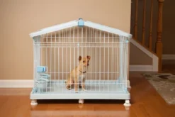 IRIS USA Small Wire Animal House With Food And Water Dishes, Blue -PawHut Sales Store GUEST c0e5542a e23a 45af be82 467f7c8e3e7f