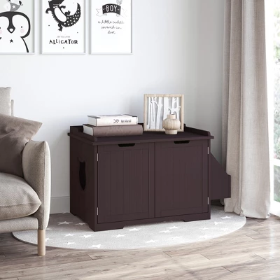 PawHut Wooden Cat Litter Box Enclosure Kitten House With Nightstand End Table And Storage Rack Magnetic Doors 1 PawHut Wooden Cat Litter Box Enclosure Kitten House With Nightstand End Table And Storage Rack Magnetic Doors